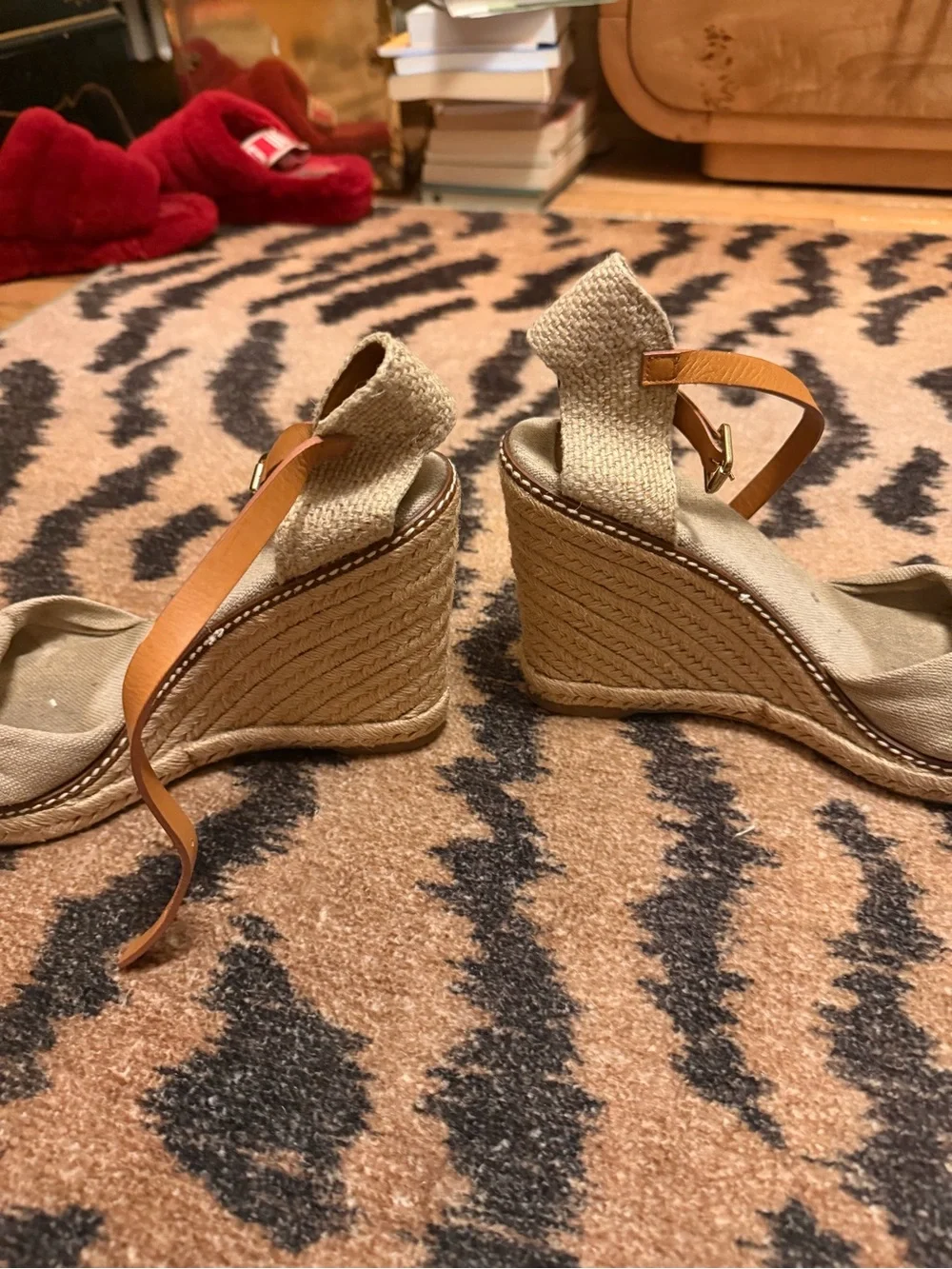 Woven Tory Burch Espadrille Wedge Sandal with Ankle Strap - Beige